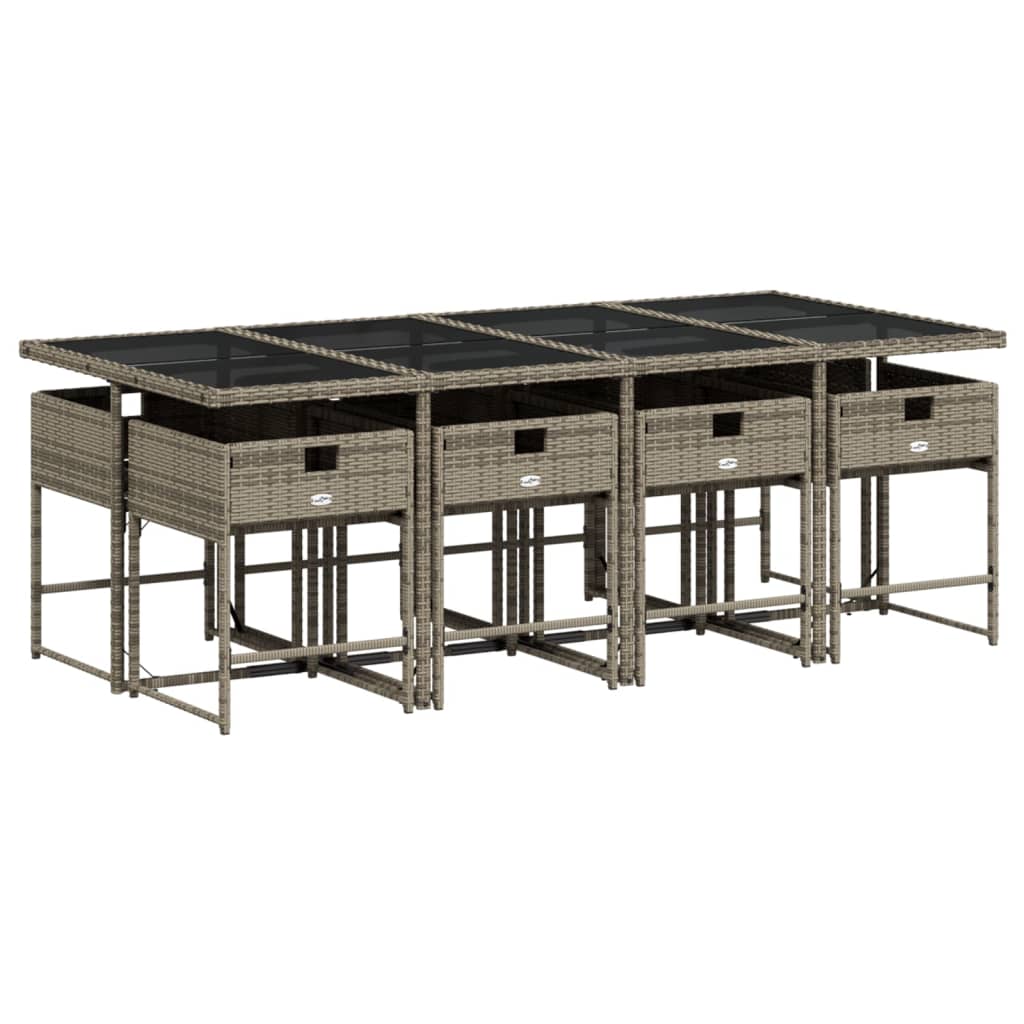 Set da Pranzo da Giardino 9 pz con Cuscini in Polyrattan Grigio 3278047