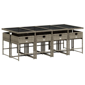 Set da Pranzo da Giardino 9 pz con Cuscini in Polyrattan Grigio 3278047