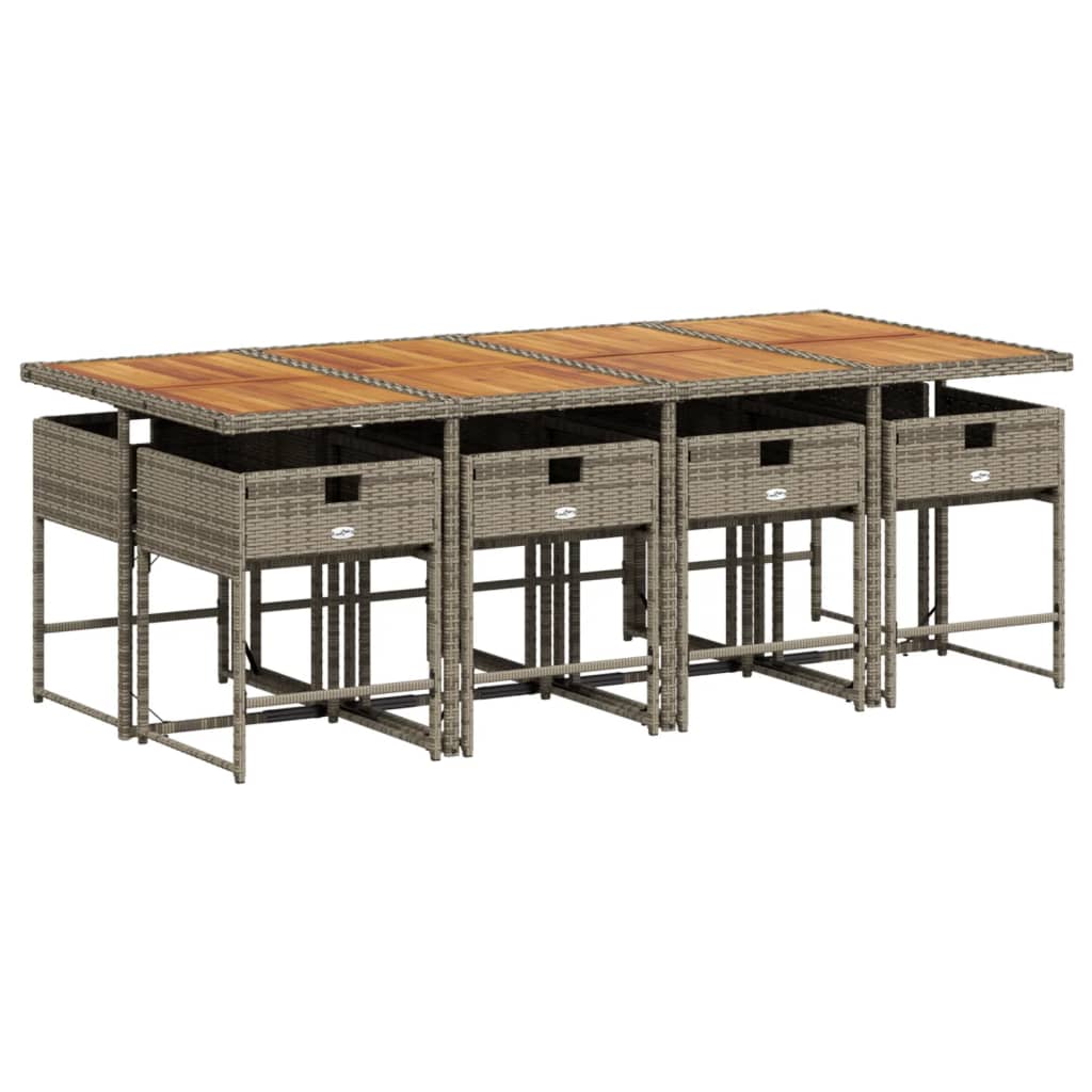 Set da Pranzo da Giardino 9 pz con Cuscini in Polyrattan Grigio 3278053