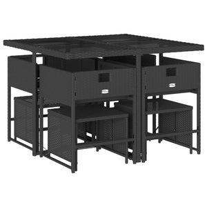 Set da Pranzo da Giardino 9 pz con Cuscini Nero in Polyrattan 3278082