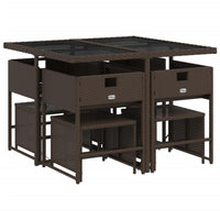 Set da Pranzo da Giardino 9pz con Cuscini Marrone in Polyrattan 3278084