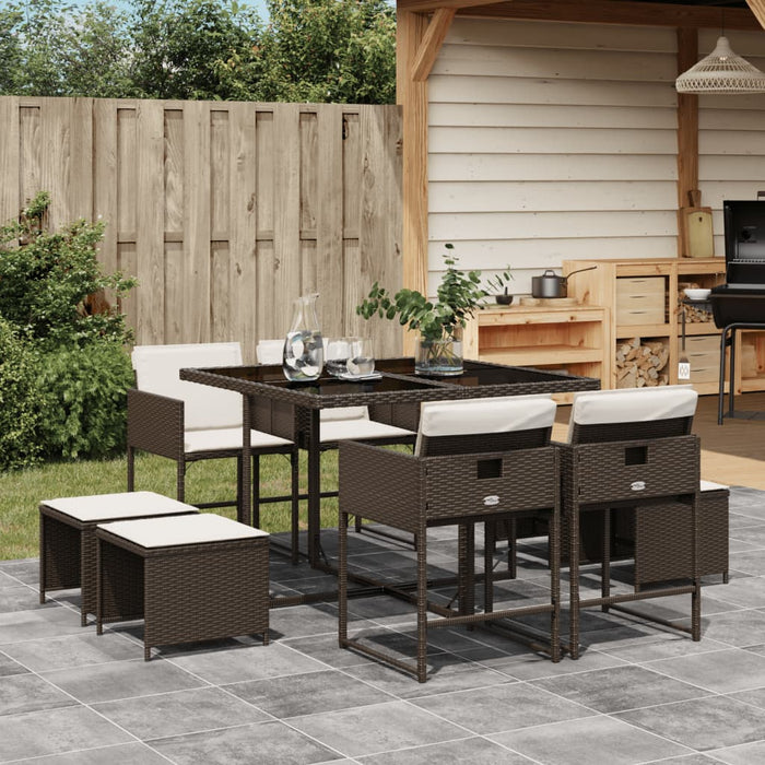 Set da Pranzo da Giardino 9pz con Cuscini Marrone in Polyrattan 3278084