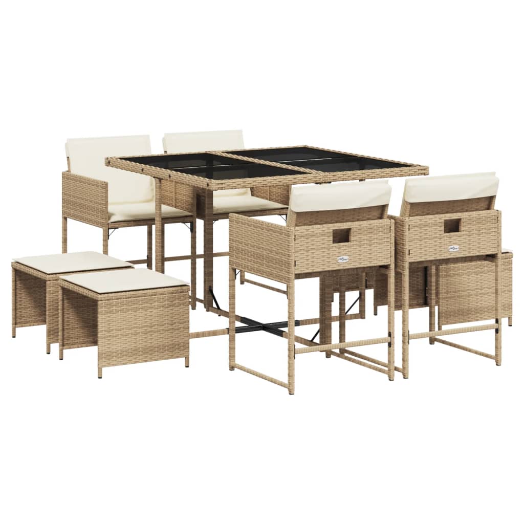 Set da Pranzo da Giardino 9 pz con Cuscini Beige in Polyrattan 3278085
