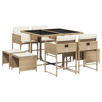Set da Pranzo da Giardino 9 pz con Cuscini Beige in Polyrattan 3278085