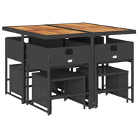 Set da Pranzo da Giardino 9 pz con Cuscini Nero in Polyrattan 3278090