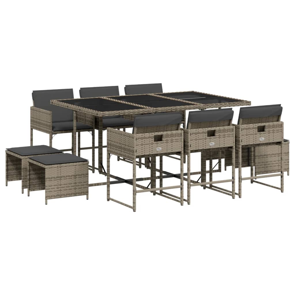 Set da Pranzo da Giardino 11pz con Cuscini in Polyrattan Grigio 3278095
