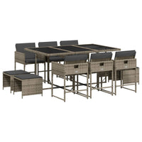 Set da Pranzo da Giardino 11pz con Cuscini in Polyrattan Grigio 3278095