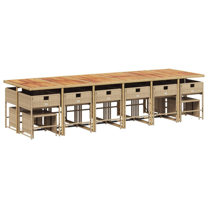 Set da Pranzo da Giardino 17 pz con Cuscini Beige in Polyrattan