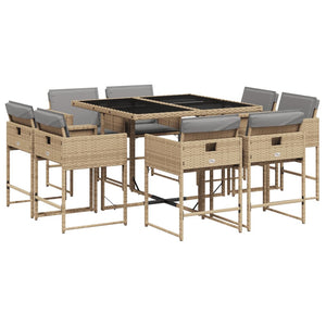 Set Pranzo da Giardino 9 pz con Cuscini Beige Misto Polyrattan 3278147