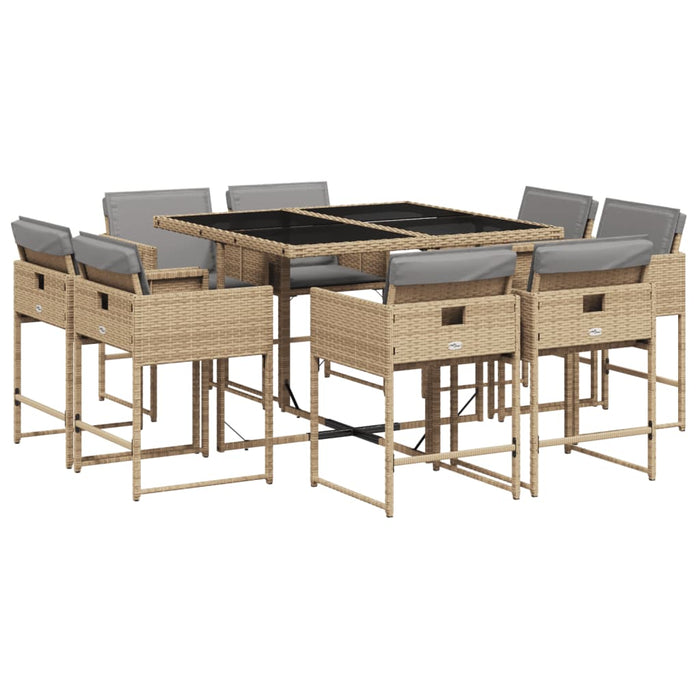 Set Pranzo da Giardino 9 pz con Cuscini Beige Misto Polyrattan 3278147