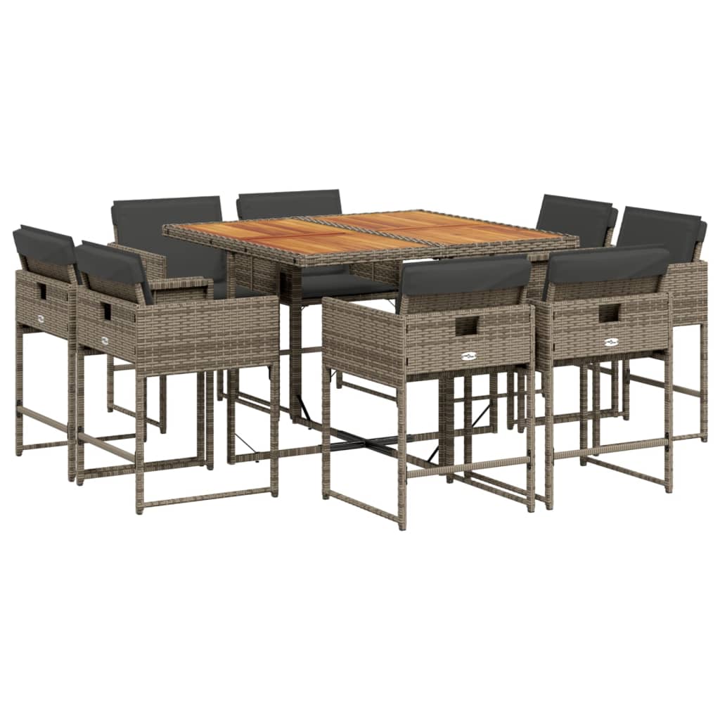 Set da Pranzo da Giardino 9 pz con Cuscini in Polyrattan Grigio 3278149