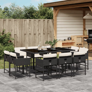 Set da Pranzo da Giardino 11 pz con Cuscini in Polyrattan Nero 3278153