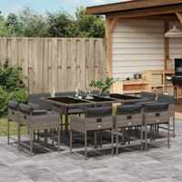 Set da Pranzo da Giardino 11pz con Cuscini in Polyrattan Grigio 3278155