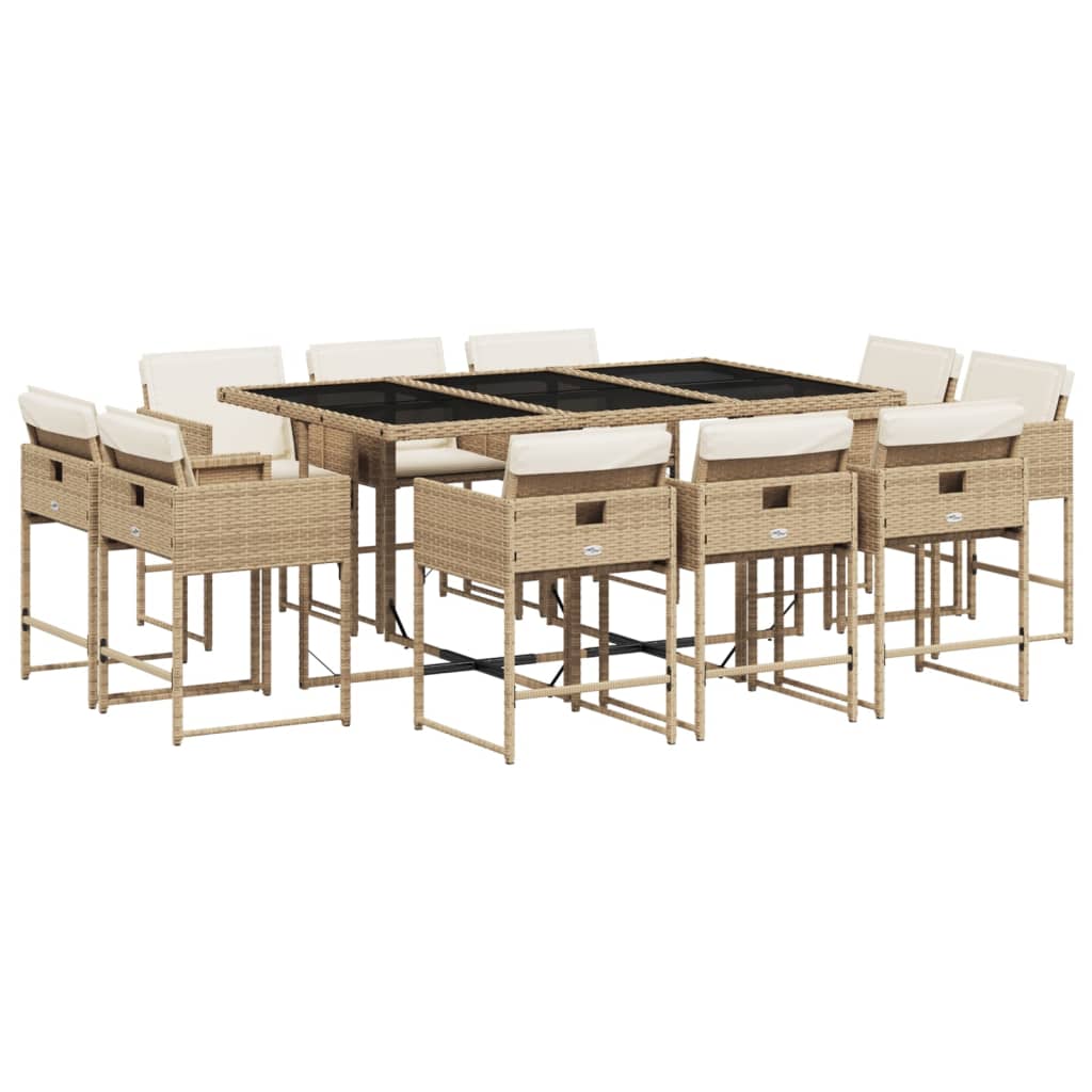 Set da Pranzo da Giardino 11 pz con Cuscini Beige in Polyrattan 3278157