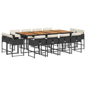 Set da Pranzo da Giardino 13pz con Cuscini Nero in Polyrattan 3278174
