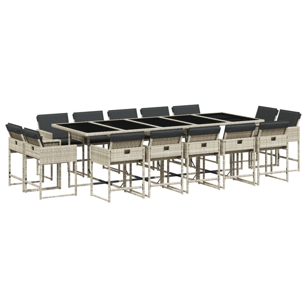 Set da Pranzo da Giardino 15 pz con Cuscini Grigio Polyrattan 3278182