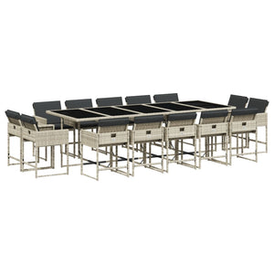 Set da Pranzo da Giardino 15 pz con Cuscini Grigio Polyrattan 3278182