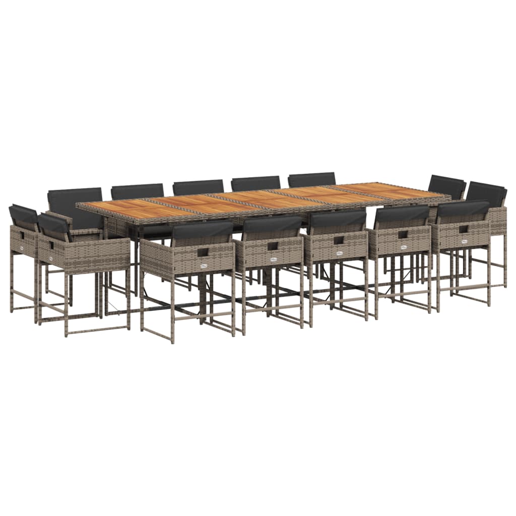 Set da Pranzo da Giardino 15 pz con Cuscini Grigio Polyrattan 3278185