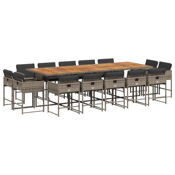 Set da Pranzo da Giardino 15 pz con Cuscini Grigio Polyrattan 3278185