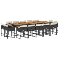 Set da Pranzo da Giardino 15 pz con Cuscini Nero in Polyrattan