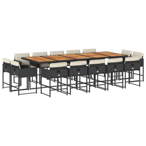 Set da Pranzo da Giardino 15 pz con Cuscini Nero in Polyrattan