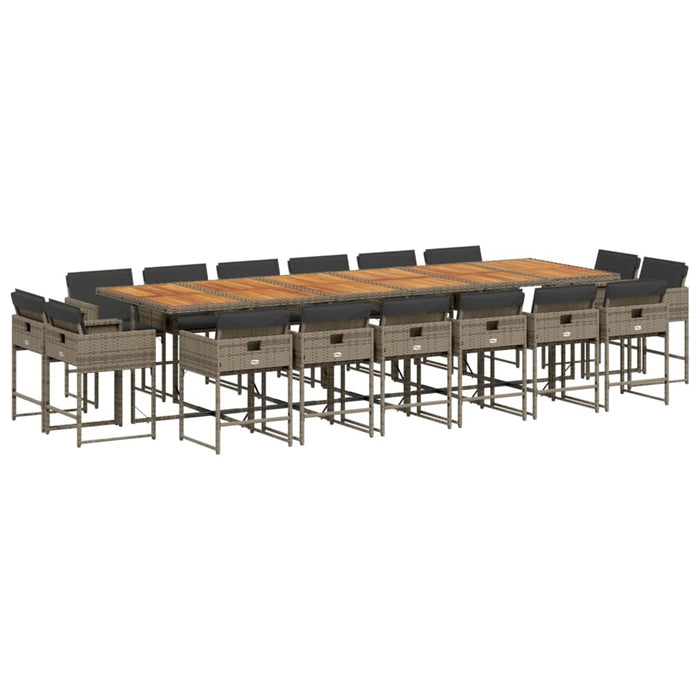 Set da Pranzo da Giardino 17pz con Cuscini Grigio in Polyrattan 3278197