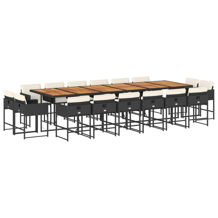 Set da Pranzo da Giardino 17 pz con Cuscini Nero in Polyrattan 3278198