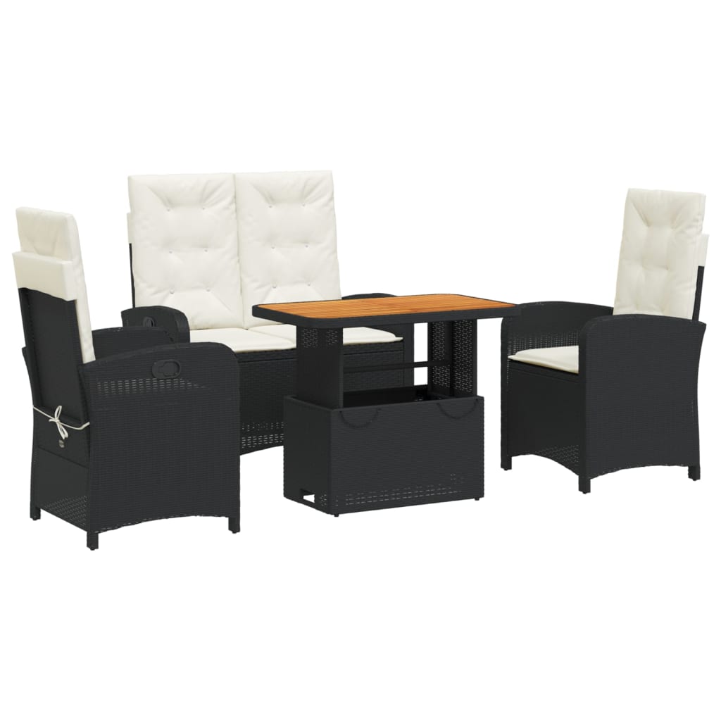 Set da Pranzo da Giardino 4 pz con Cuscini Nero in Polyrattan 3277323