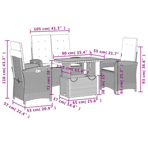 Set da Pranzo da Giardino 4 pz con Cuscini Nero in Polyrattan 3277323