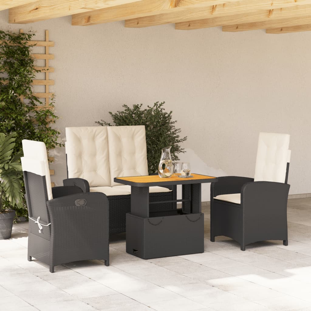Set da Pranzo da Giardino 4 pz con Cuscini Nero in Polyrattan 3277323