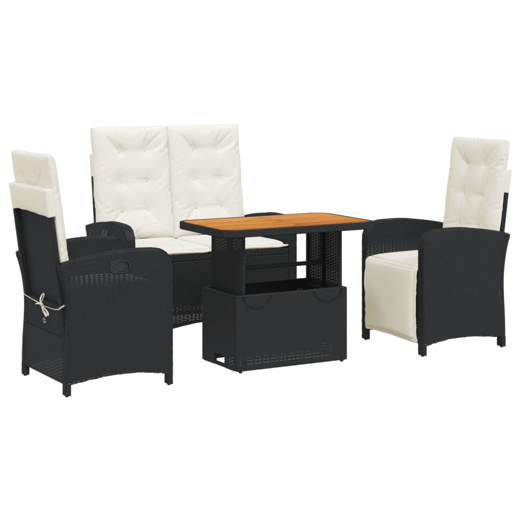 Set da Pranzo da Giardino 4 pz con Cuscini Nero in Polyrattan 3277324
