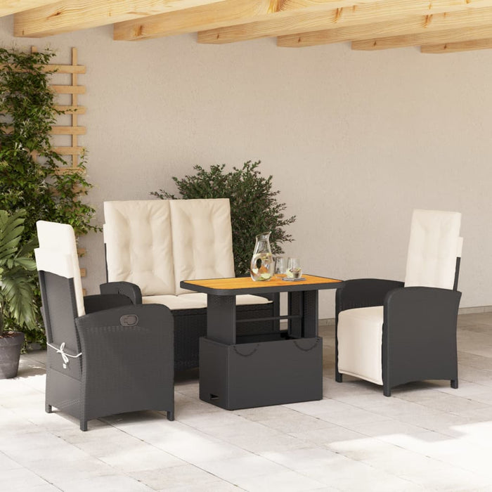 Set da Pranzo da Giardino 4 pz con Cuscini Nero in Polyrattan 3277324