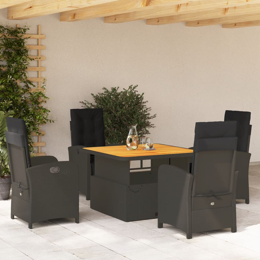 Set da Pranzo da Giardino 5 pz Nero con Cuscini in Polyrattan 3277330