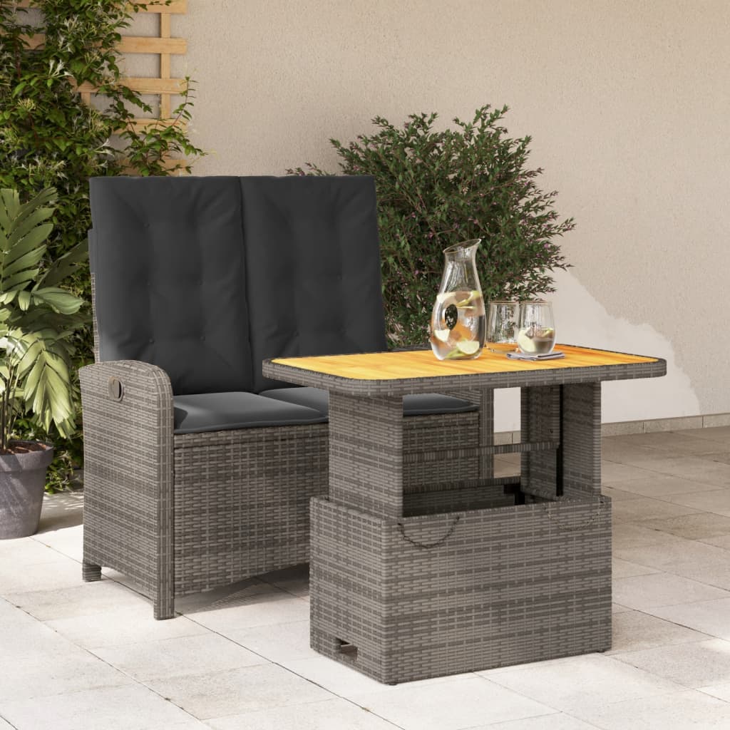 Set da Pranzo da Giardino 2 pz con Cuscini in Polyrattan Grigiocod mxl 113691
