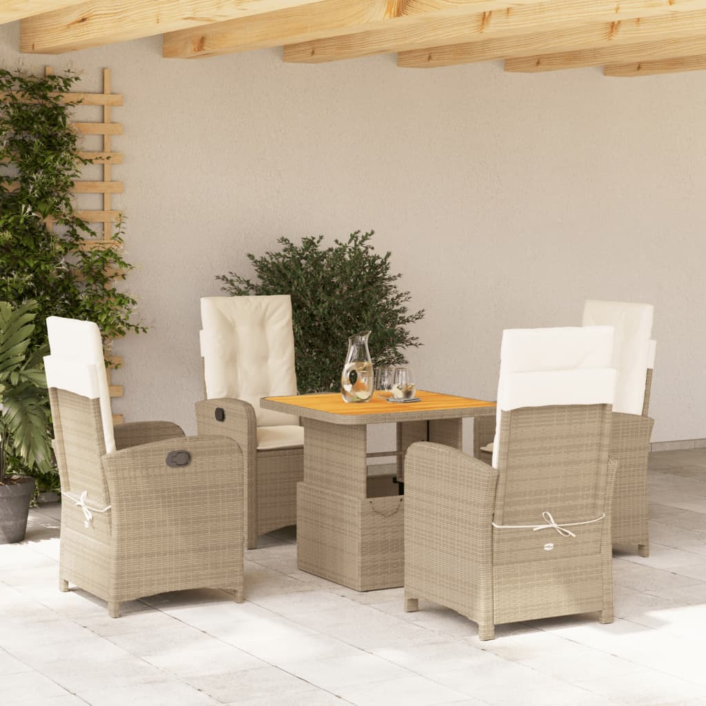 Set da Pranzo da Giardino 5 pz con Cuscini Beige in Polyrattancod mxl 114599