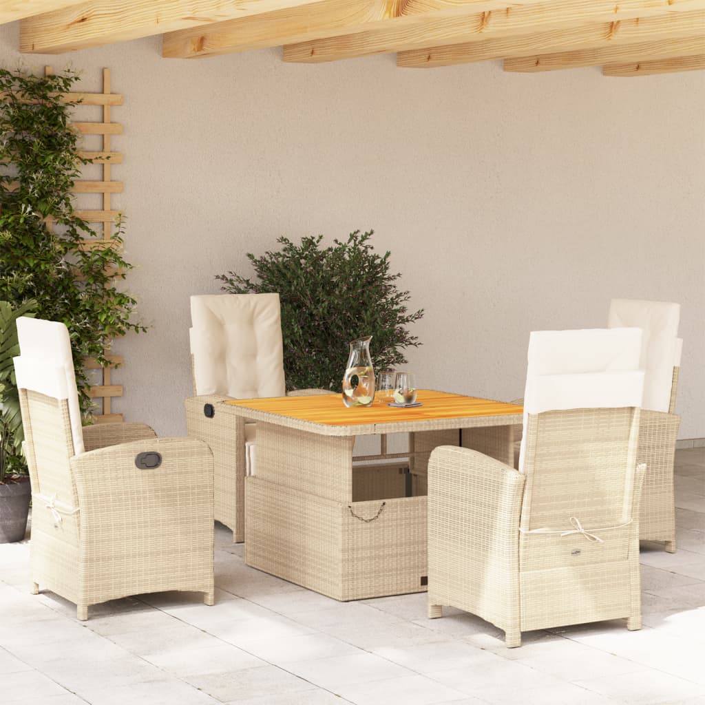 Set da Pranzo da Giardino 5 pz con Cuscini Beige in Polyrattan 3277354