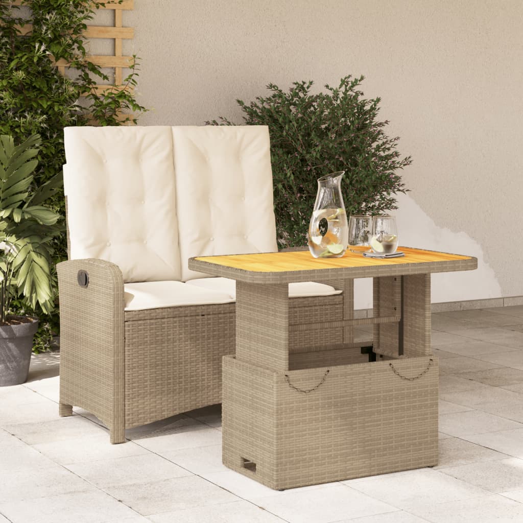 Set da Pranzo da Giardino 2 pz con Cuscini Beige in Polyrattan 3277358