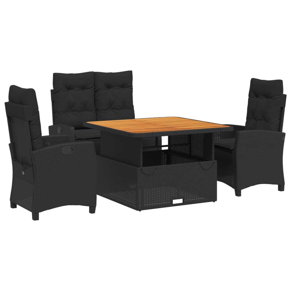 Set da Pranzo da Giardino 4 pz con Cuscini Nero in Polyrattancod mxl 116940