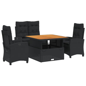 Set da Pranzo da Giardino 4 pz con Cuscini Nero in Polyrattancod mxl 116940