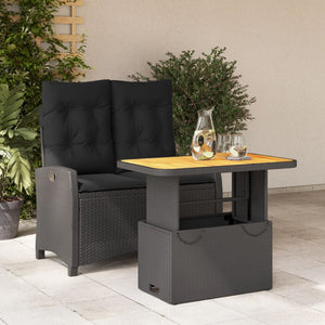 Set da Pranzo da Giardino 2 pz con Cuscini Nero in Polyrattan 3277394