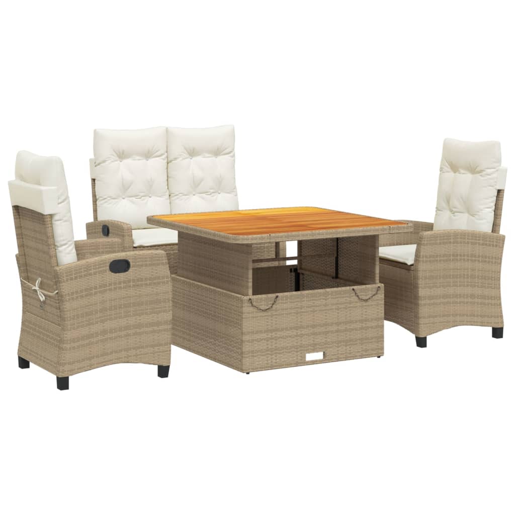 Set da Pranzo da Giardino 4 pz con Cuscini Beige in Polyrattancod mxl 113011