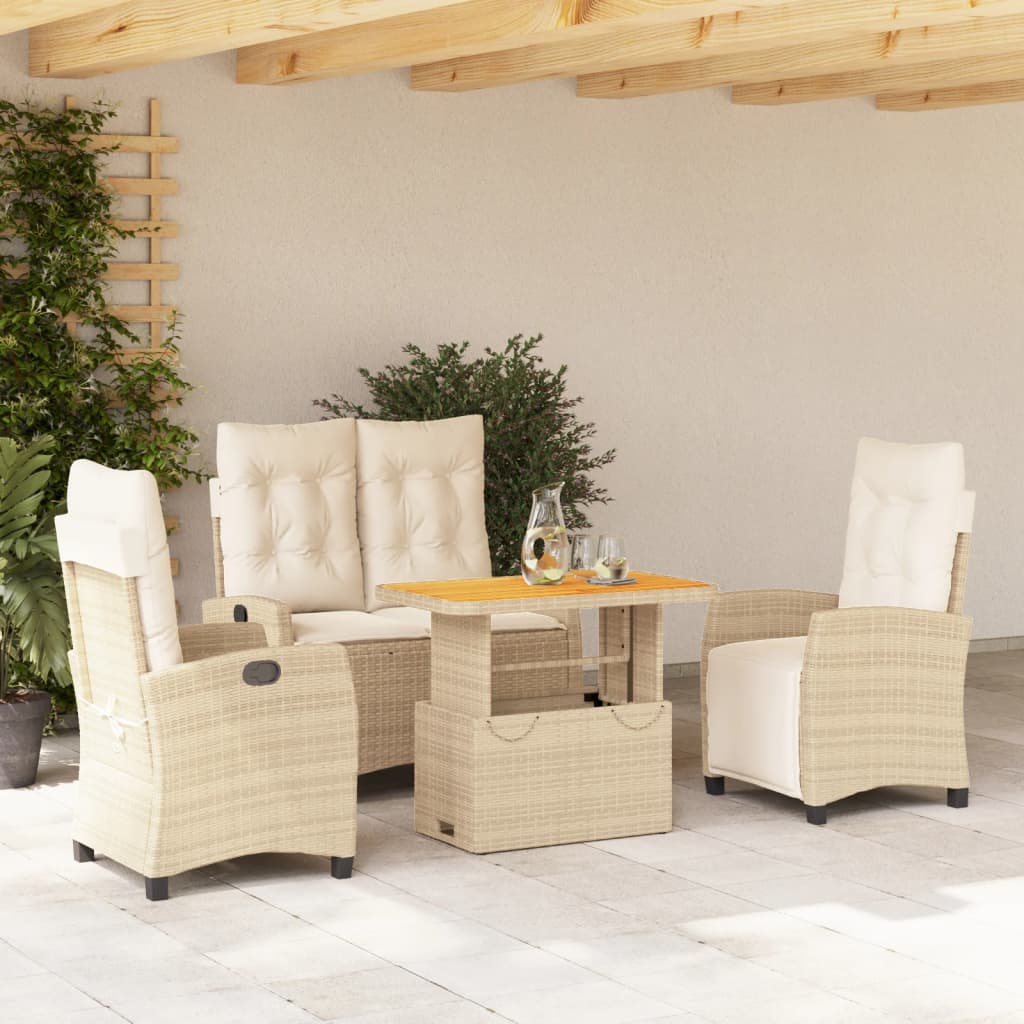 Set da Pranzo da Giardino 4 pz con Cuscini Beige in Polyrattan 3277420