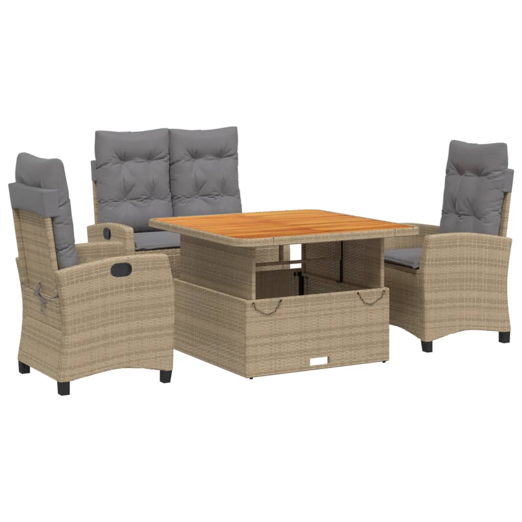 Set da Pranzo da Giardino 4 pz con Cuscini Beige in Polyrattancod mxl 114383