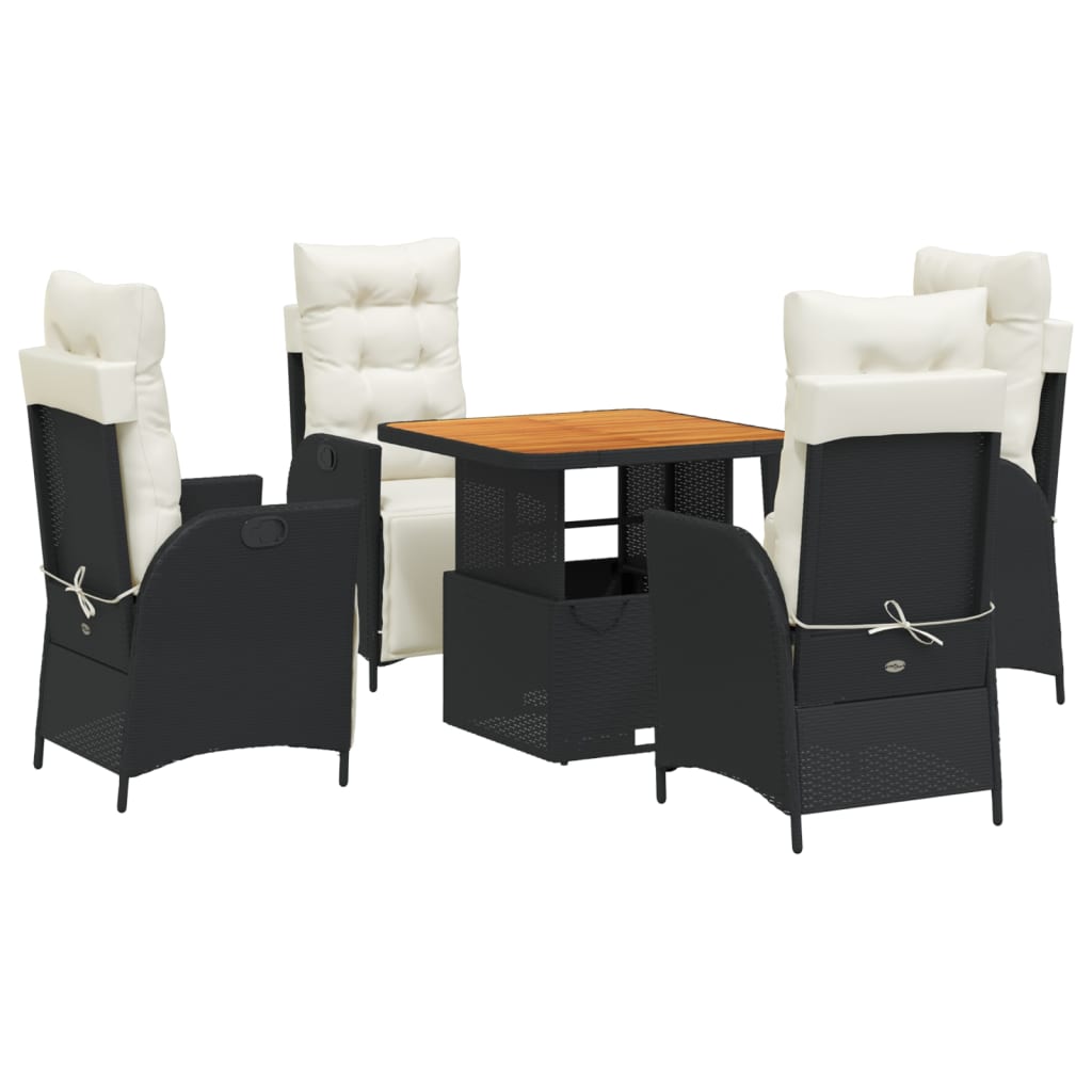 Set da Pranzo da Giardino 5 pz Nero con Cuscini in Polyrattan 3277436