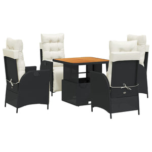 Set da Pranzo da Giardino 5 pz Nero con Cuscini in Polyrattan 3277436