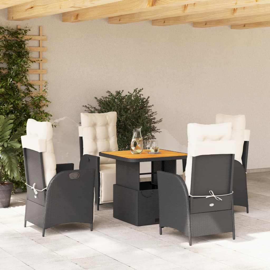 Set da Pranzo da Giardino 5 pz Nero con Cuscini in Polyrattan 3277436
