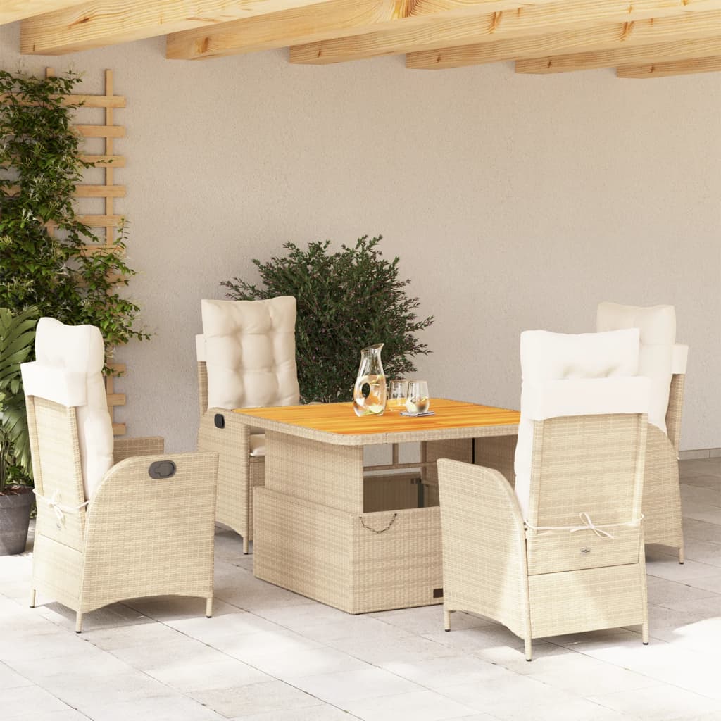Set da Pranzo da Giardino 5 pz con Cuscini Beige in Polyrattan 3277473