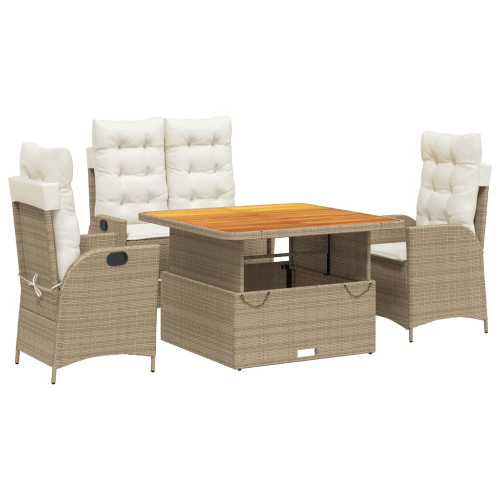 Set da Pranzo da Giardino 4 pz con Cuscini Beige in Polyrattan 3277476