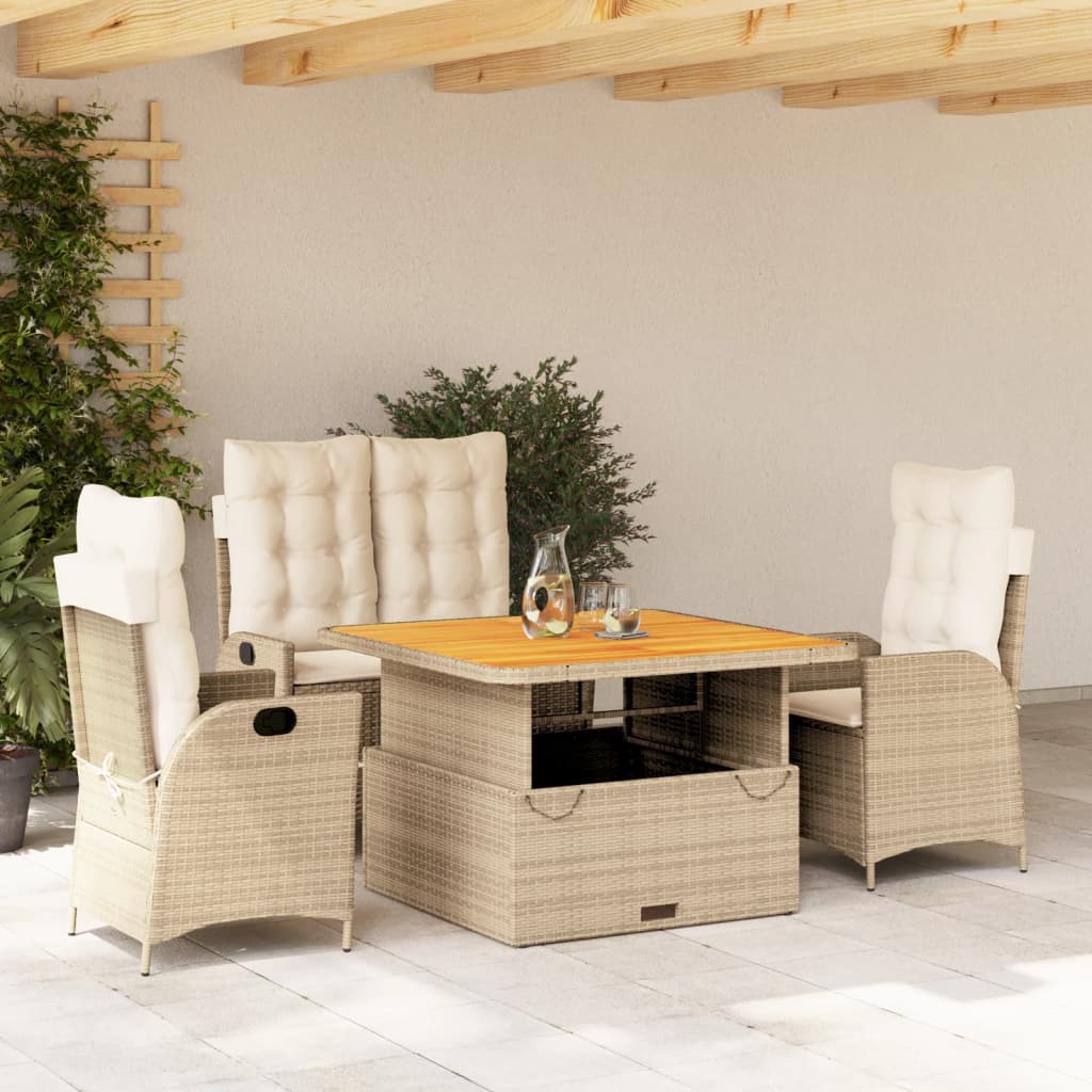 Set da Pranzo da Giardino 4 pz con Cuscini Beige in Polyrattan 3277476