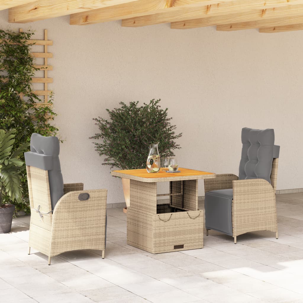 Set da Pranzo da Giardino 3 pz con Cuscini Beige in Polyrattan 3277483